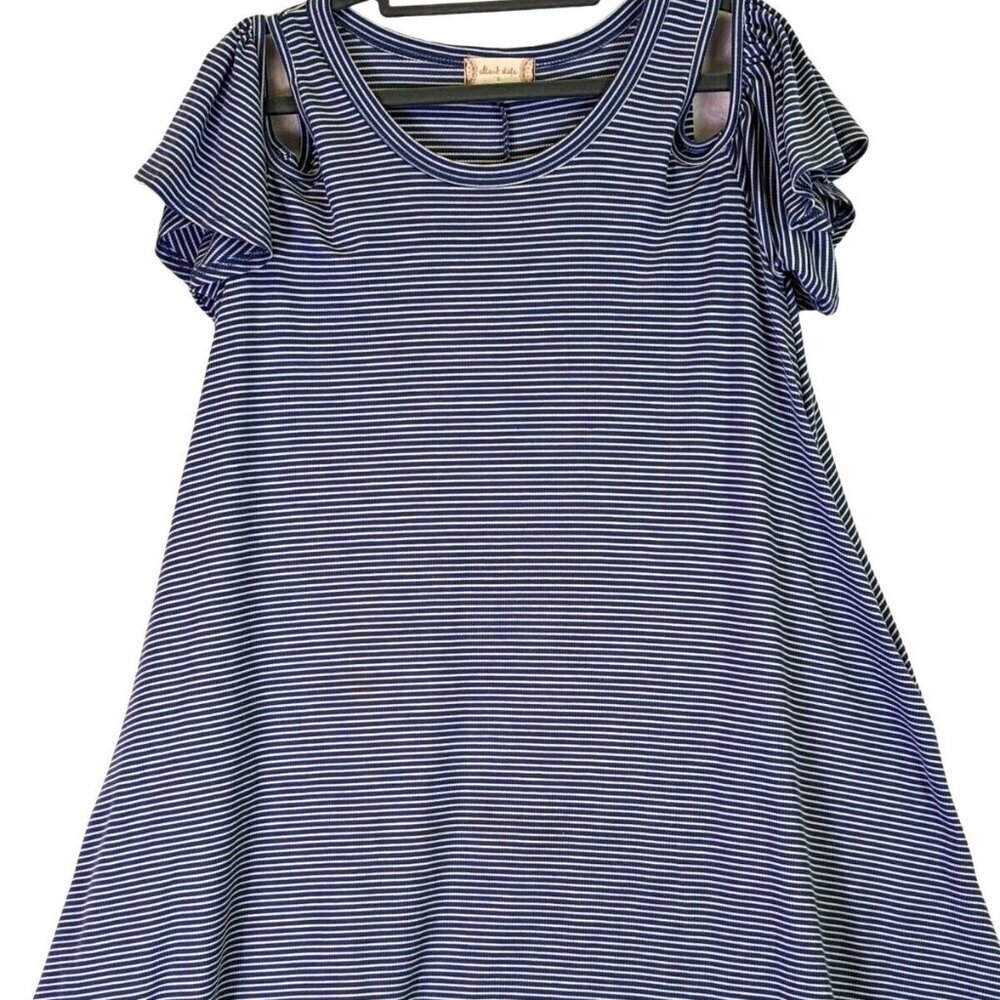 Altard State Dress Womens size S Blue Stripe Stretch Flowy Peck A Boo Sleeve